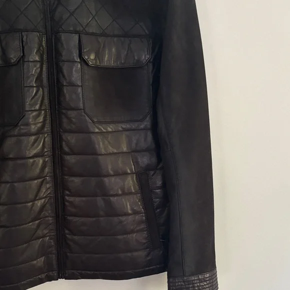 Men's Black Leather Bomber Jacket XL - Picture 14 of 16